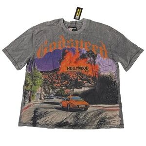 Godspeed Rarity Collection Hollywood Porsche Graphic T-Shirt Acid Wash Grey L